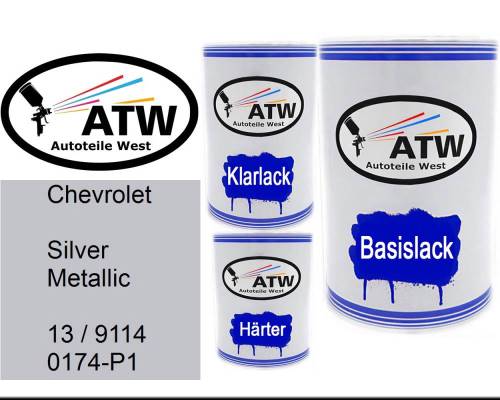 Chevrolet, Silver Metallic, 13 / 9114 0174-P1: 500ml Lackdose + 500ml Klarlack + 250ml Härter - Set, von ATW Autoteile West.